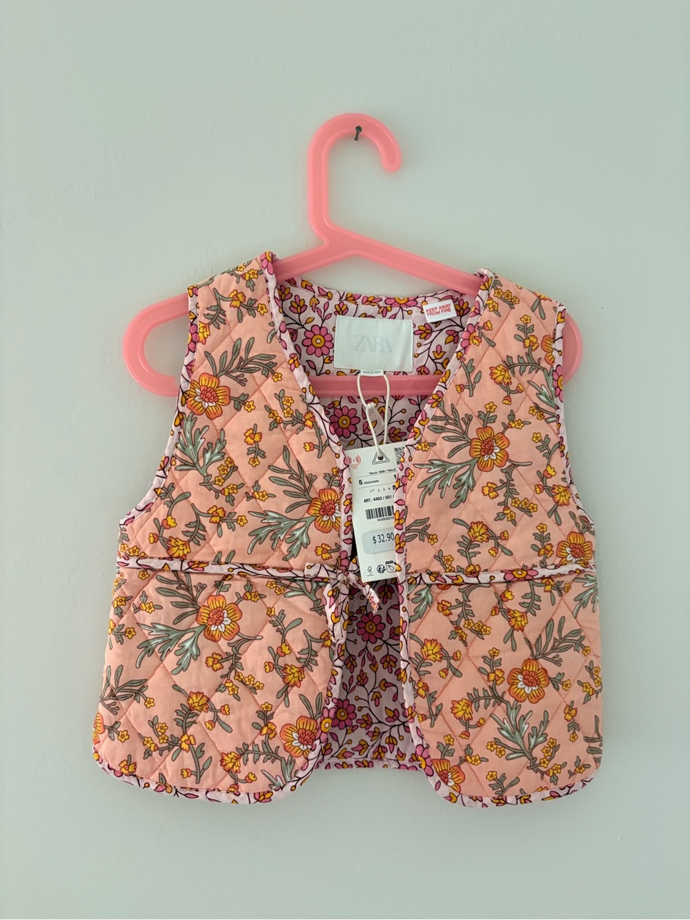 Zara Pink Floral Quilted Girls Vest